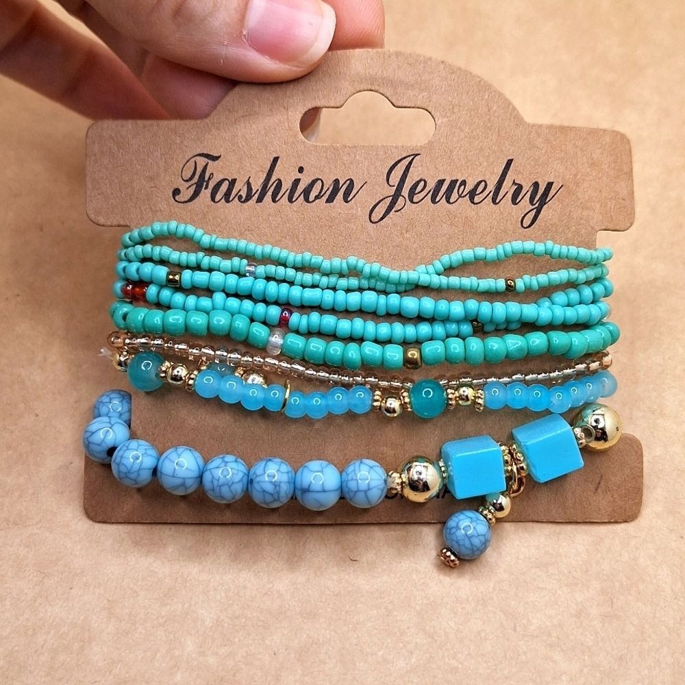 Turquoise beaded layered bracelets elastic wrist jewelry